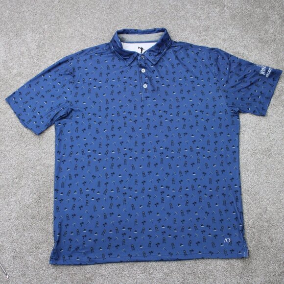 Anderson Ord AOP Polo Shirt Men Large Blue Beach All Over Print Poly Stretch S/S - Picture 1 of 16